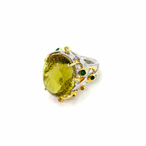 One Of A Kind Green Amethyst Emerald And Peridot Ring