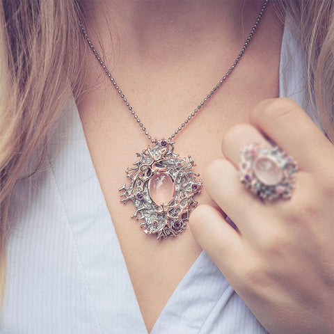 Coral Love Tierra Quarzo Rosa Necklace-Necklaces-AdiOre Jewels