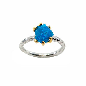 Rough Stone - 925 Sterling Silver Ring, Rough Faceted Apatite, Plated with 3 Micron 22K Yellow Gold and White Rhodium