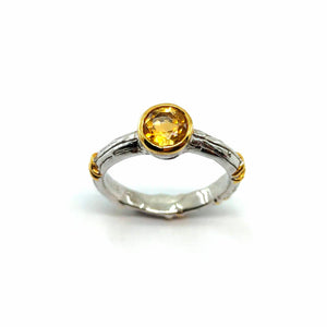 Alice - 925 Sterling Silver Ring, Decorated with Citrine, Plated with 3 Micron 22K Yellow Gold and White Rhodium