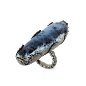 Electro Forming - 925 Sterling Silver Ring, Decorated with Dendritic Opal, Plated with 3 Micron 22K Yellow Gold and Grey Ruthenium