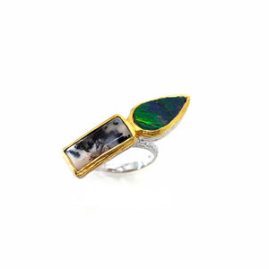 One Of A Kind Ammolite And Dendritic Opal Ring