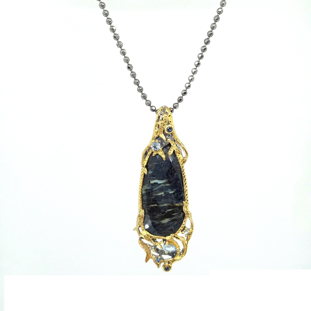 One Of A Kind Nummite Blue Topaz Blue Sapphire And Silver Chain Necklaces