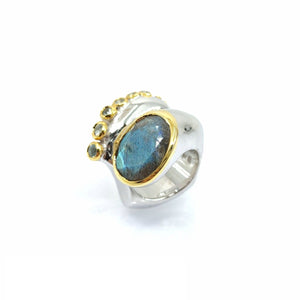 One Of A Kind Labradorite Blue Topaz And Blue Sapphire Ring