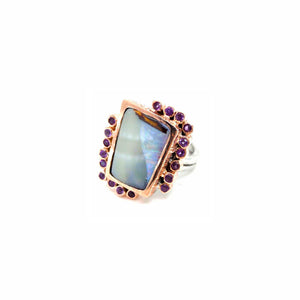One Of A Kind Boulder Opal And Amethyst Ring