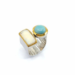 One Of A Kind Ethiopian Opal And Larimar Ring