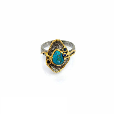 One Of A Kind Chrysacolla And Blue Sapphire Ring