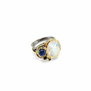 One Of A Kind Carved Spectrolite Blue Sapphire (Cab) And Blue Sapphire Ring