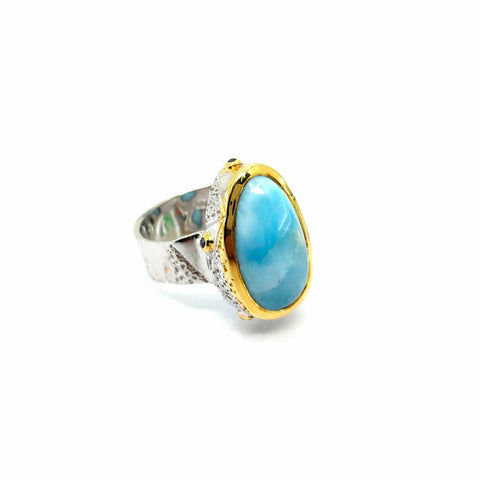One Of A Kind Larimar And Blue Sapphire Ring