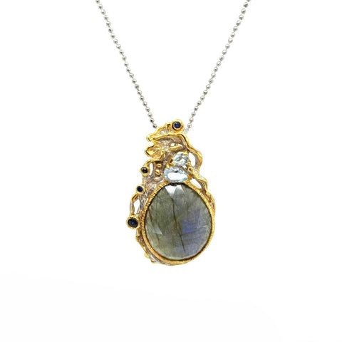 One Of A Kind Labradorite Blue Topaz Blue Sapphire And Silver Chain Necklaces