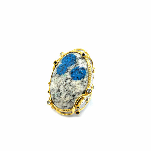 One Of A Kind K2 Jasper Blue Topaz And Blue Sapphire Ring