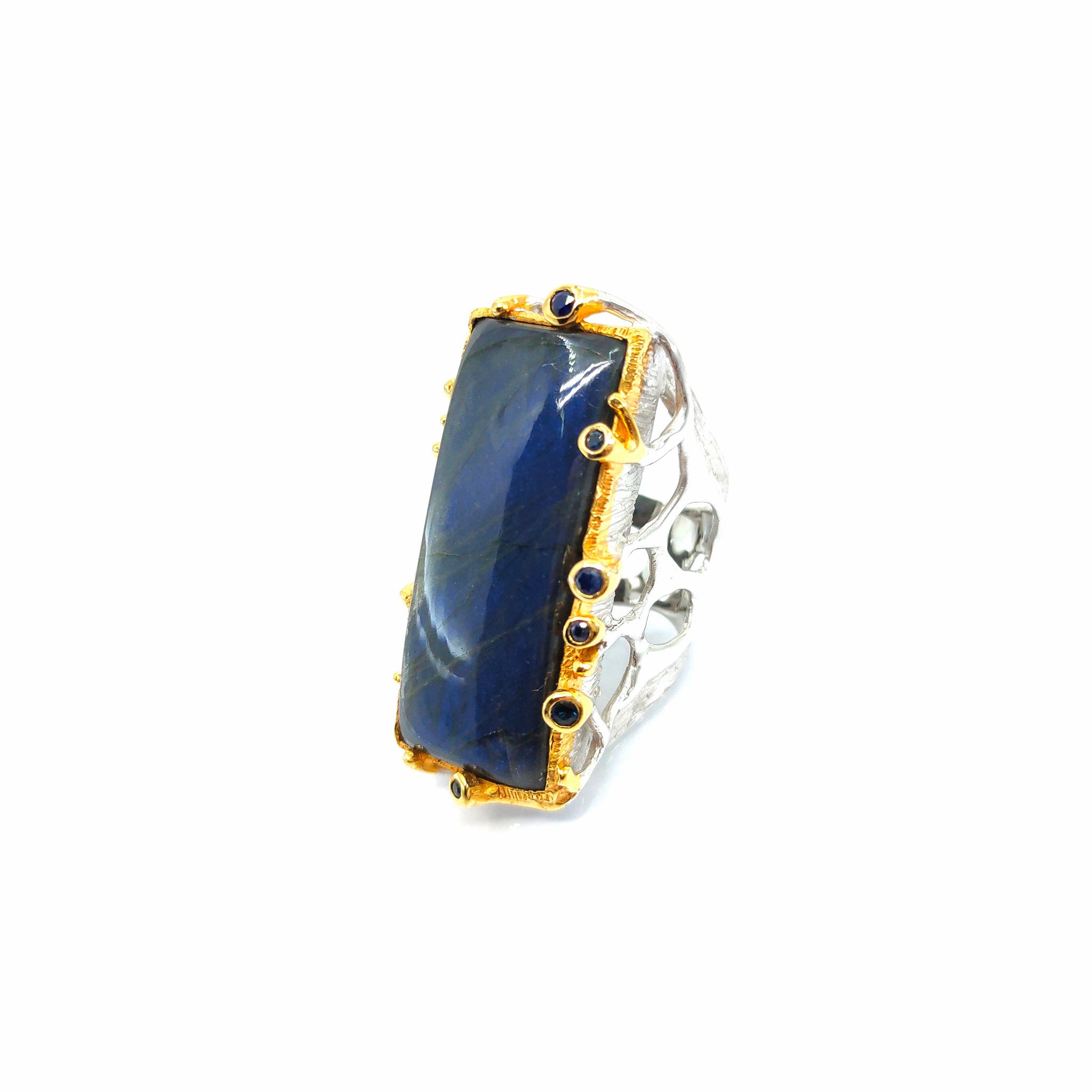 One Of A Kind Labradorite And Blue Sapphire Ring
