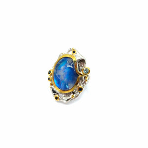 One Of A Kind Spectrolite Blue Topaz And Blue Sapphire Ring