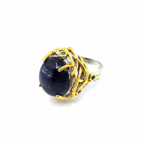 One of A Kind Blue Sapphire (Cab) And Blue Sapphire Ring