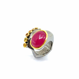 One Of A Kind Ruby Orange Sapphire And Yellow Sapphire Ring