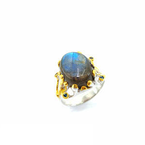 One Of A Kind Labradorite And Blue Sapphire Ring