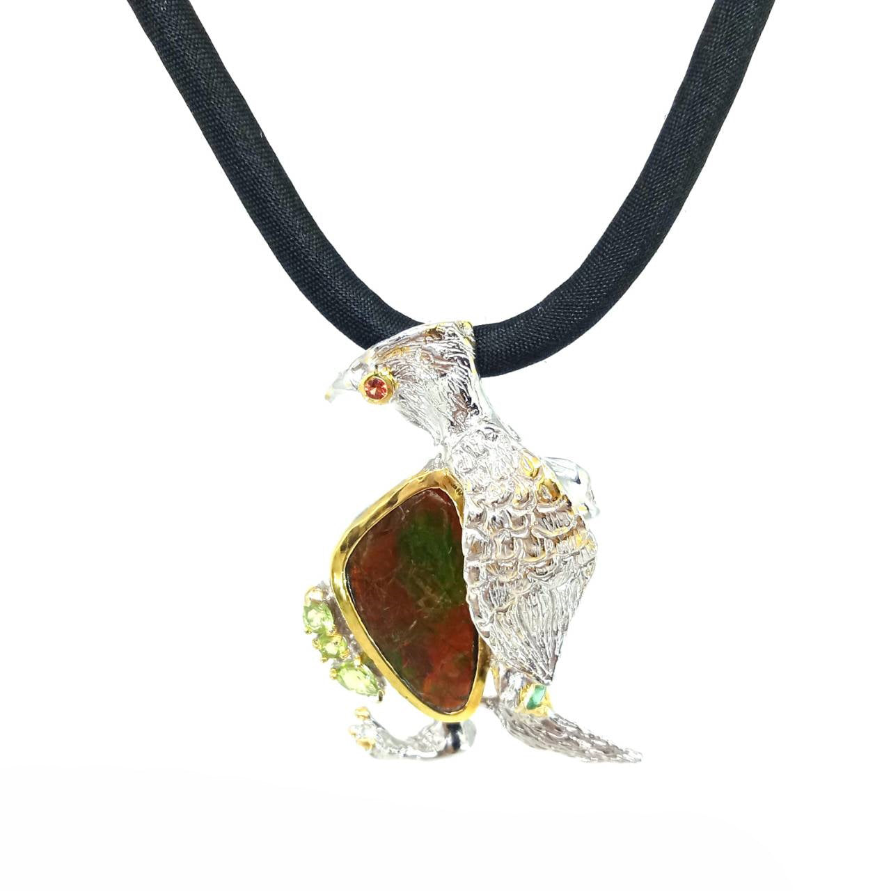 One Of A Kind Ammolite Emerald Peridot Orange Sapphire And Silk Cord Necklaces