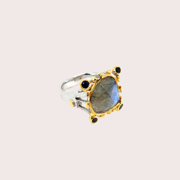 One Of A Kind Labradorite And Blue Sapphire Ring