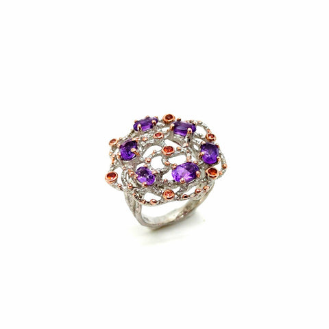 One Of Kind Amethyst And Orange Sapphire Ring