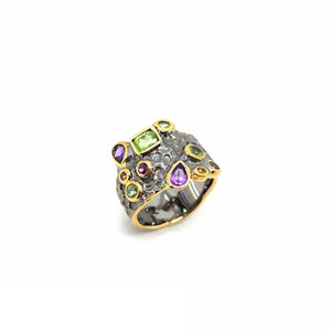 One Of A Kind Peridot Amethyst And Orange Sapphire Ring