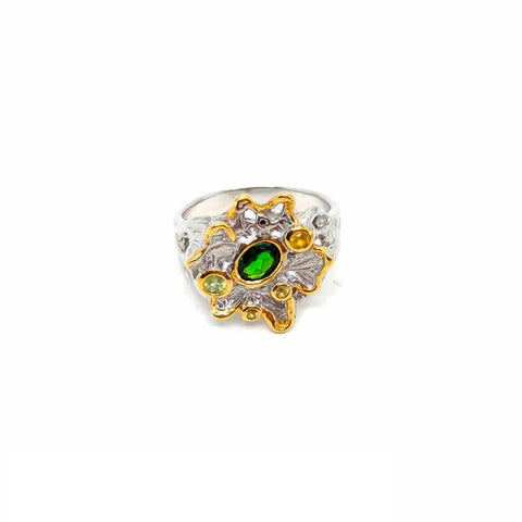 One Of A Kind Green Chrome Diopside Peridot And Yellow Sapphire Ring