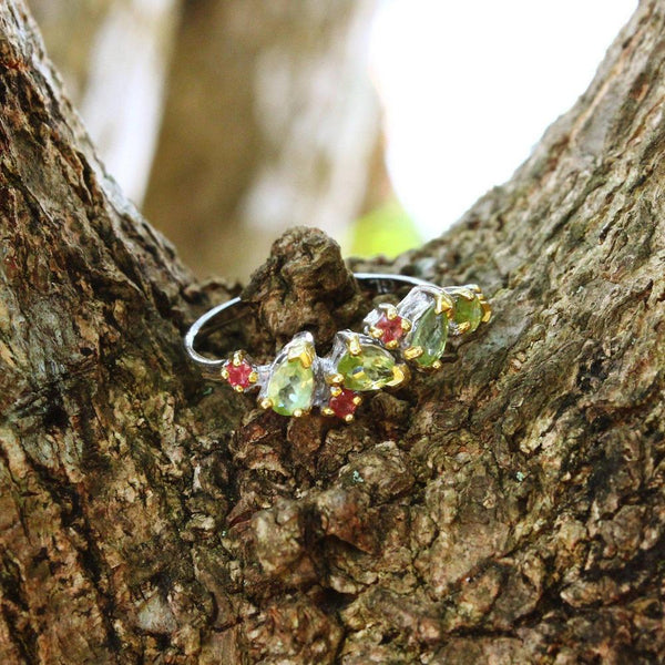 Stacking Peridot and Sapphire Ring-Rings-AdiOre Jewels