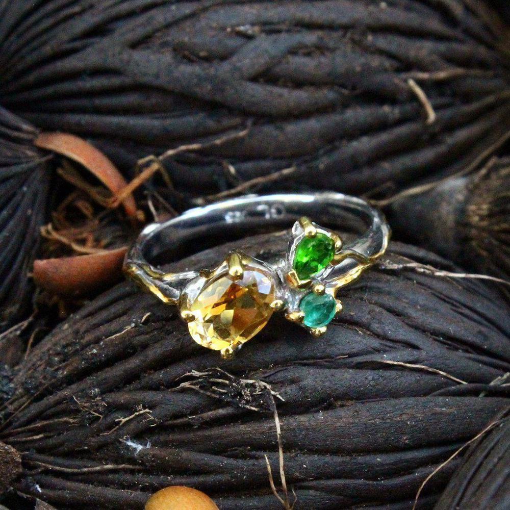 Stacking Citrine, Emerald and Diopside Ring-Rings-AdiOre Jewels