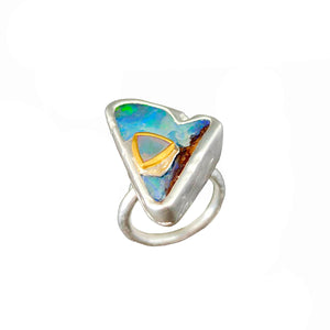 Electro Forming - 925 Sterling Silver Ring, Decorated with Bolder Opal and Ethiopian Opal, Plated with 3 Micron 22K Yellow Gold and Silver