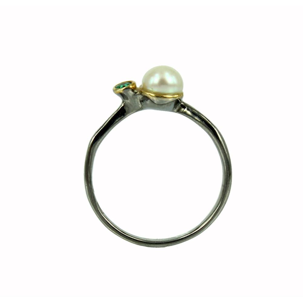 Stacking Emerald and Fresh Water Pearl Ring-Rings-AdiOre Jewels