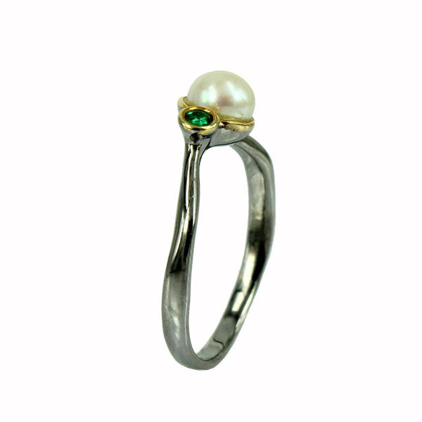 Stacking Emerald and Fresh Water Pearl Ring-Rings-AdiOre Jewels
