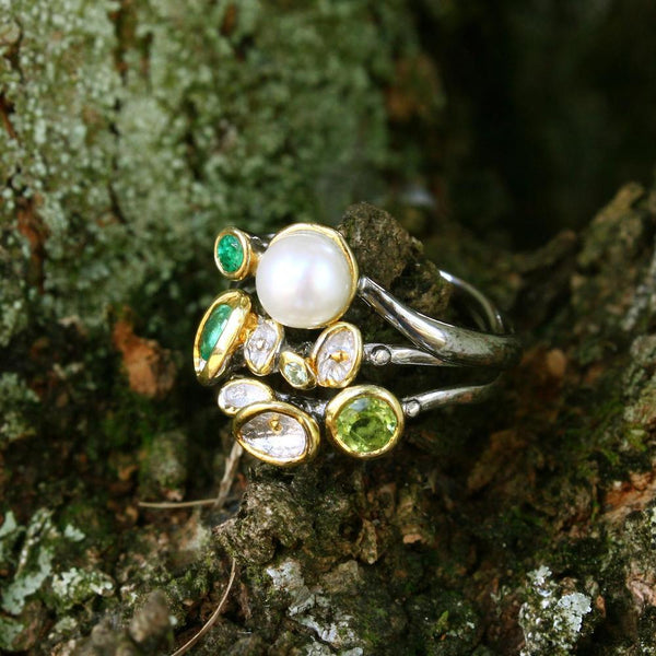 Stacking Emerald and Sapphire Ring-Rings-AdiOre Jewels