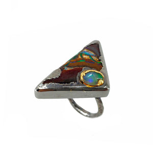 Electro Forming - 925 Sterling Silver Ring, Decorated with Bolder Opal and Ethiopian Opal, Plated with 3 Micron 22K Yellow Gold and Grey Ruthenium