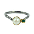 Stacking Emerald and Fresh Water Pearl Ring-Rings-AdiOre Jewels