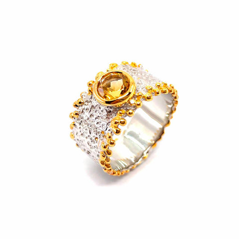 Alice - 925 Sterling Silver Ring, Decorated with Citrine, Plated with 3 Micron 22K Yellow Gold and White Rhodium