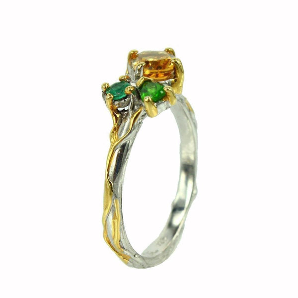 Stacking Citrine, Emerald and Diopside Ring-Rings-AdiOre Jewels