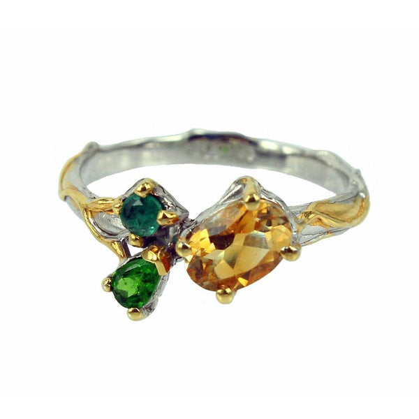 Stacking Citrine, Emerald and Diopside Ring-Rings-AdiOre Jewels