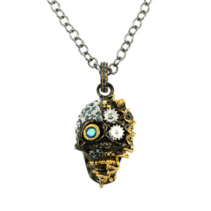 SteamPunk - 925 Sterling Silver Necklace, Decorated with Blue Topaz and Sapphires, Plated with 3 Micron 22K Yellow Gold and White/Black Rhodium