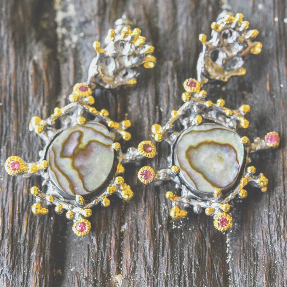 Coral Love Tierra Abulón Verde Earrings-Earrings-AdiOre Jewels