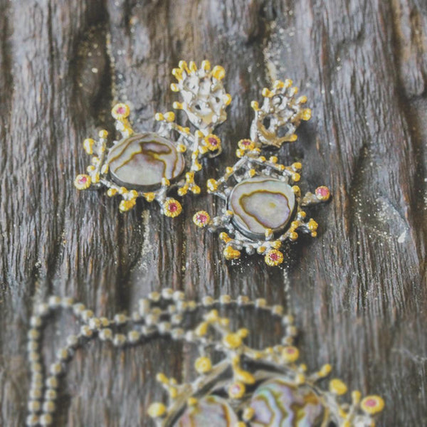 Coral Love Tierra Abulón Verde Earrings-Earrings-AdiOre Jewels