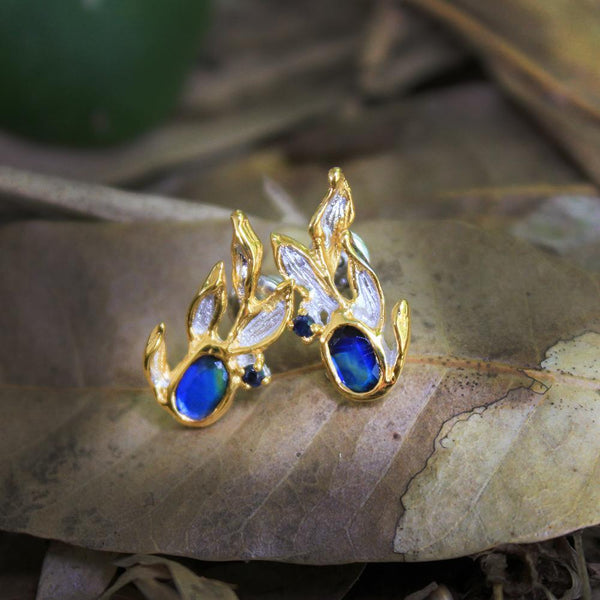Fern & Leaf Tierra Azul Earrings-Earrings-AdiOre Jewels