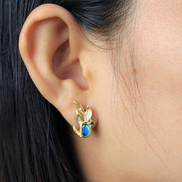 Fern & Leaf Tierra Azul Earrings-Earrings-AdiOre Jewels