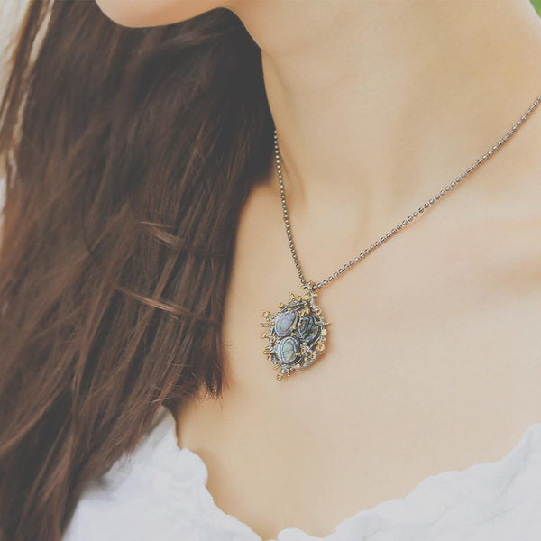 Coral Love Tierra Abulón Verde Necklace-Necklaces-AdiOre Jewels