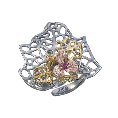 Fern And Leaf Flemma Rojo Ring-Rings-AdiOre Jewels