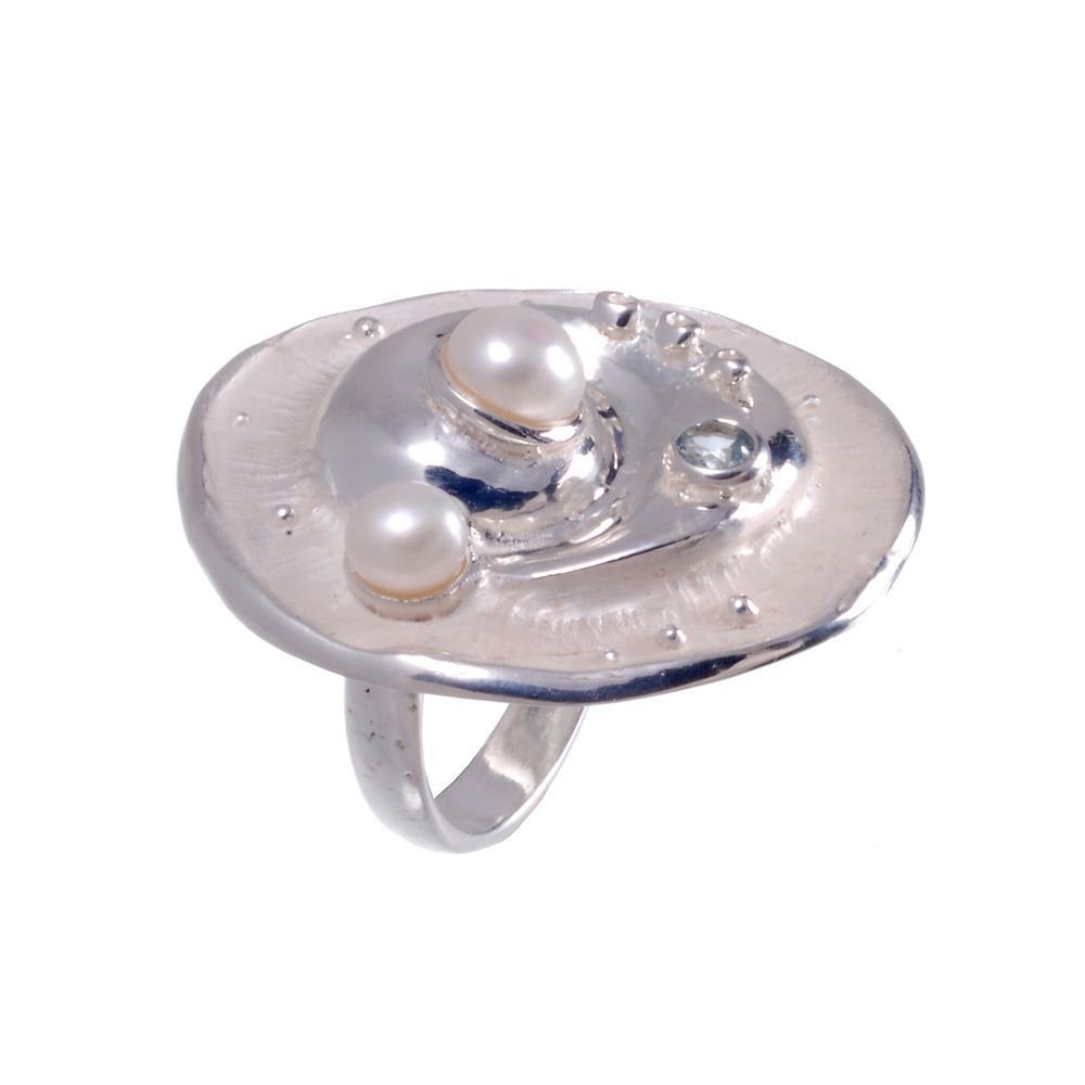 Aqua Perla Blanca Ring-Rings-AdiOre Jewels