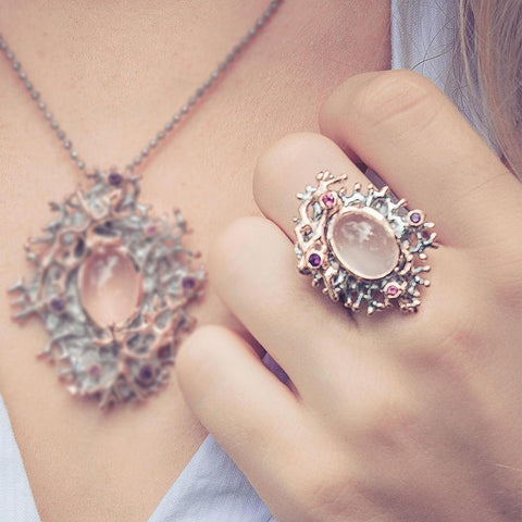 Coral Love Tierra Quarzo Rosa Ring-Rings-AdiOre Jewels