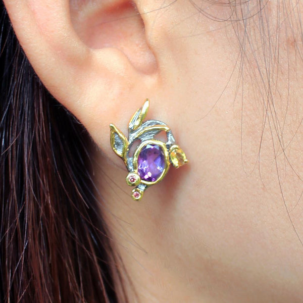 Fern And Leaf Flemma Lila Earring-Earrings-AdiOre Jewels