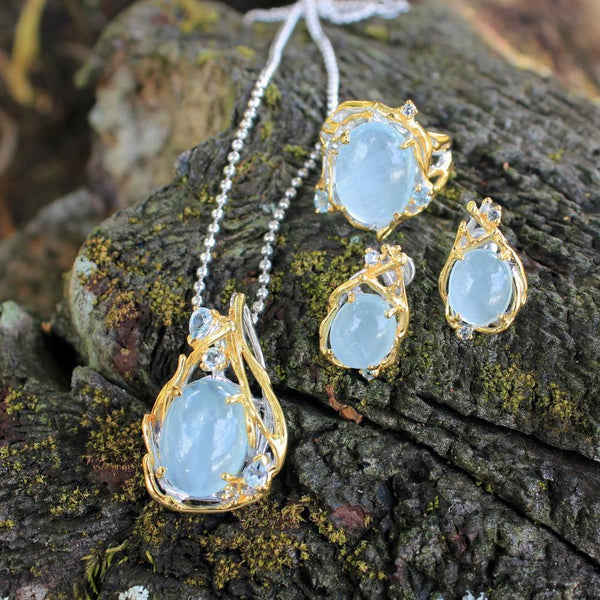 Fern And Leaf Flemma Azul Pendant-Pendants-AdiOre Jewels