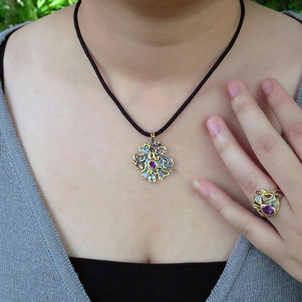 Fern And Leaf Flemma Lila Ring-Rings-AdiOre Jewels